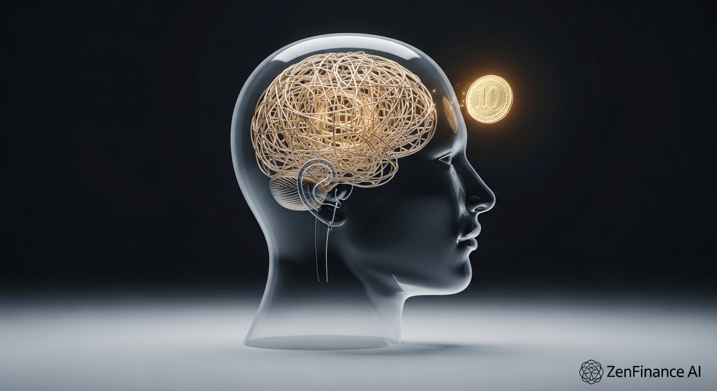 A glass head with a labyrinth inside, representing the psychology of saving money.